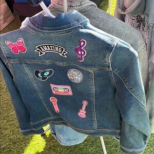 Cat & Jack Blue Jean Jacket with Colorful Patches and Cropped Style
